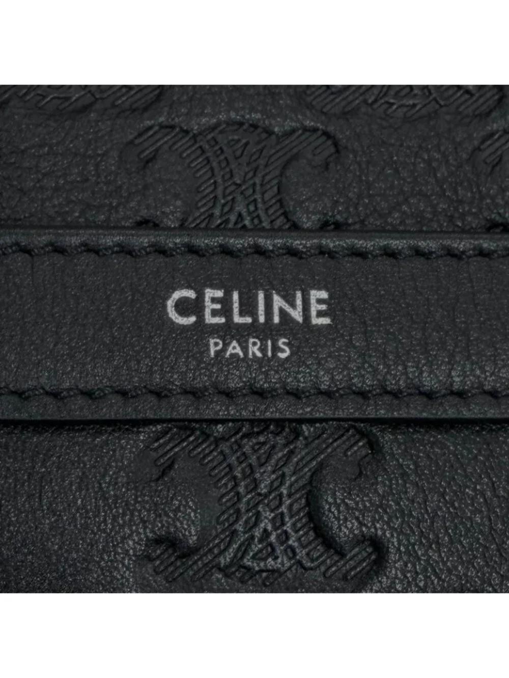 Celine Leather Triomphe Medium Messenger Shoulder Bag Black Silver